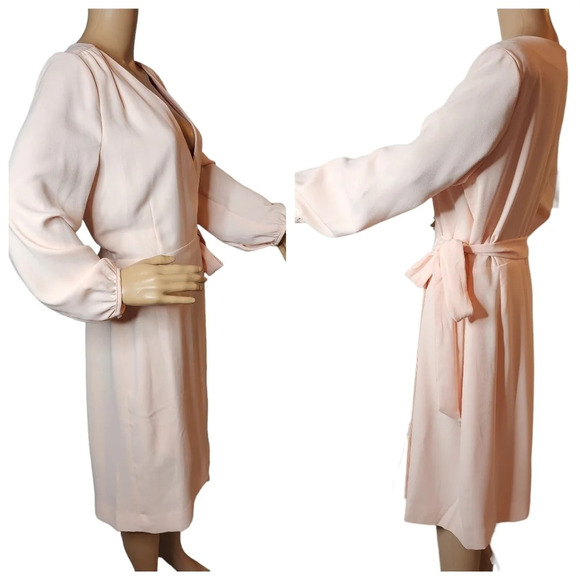 J. Crew 10 Tall Blush Pink Long Sleeve Knee Length True Wrap Dress 10T - Picture 10 of 16